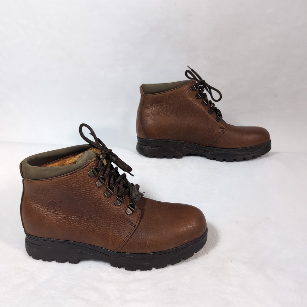 Vintage Timberland Boots Women 7.5 Brown Leather Waterproof Hiking Made in Italy